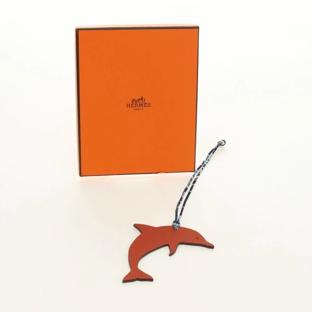 Hermes Petit H Dolphin Leather Charm Orange